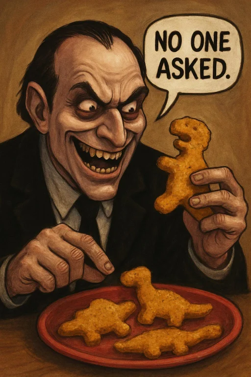 Dinosaur-shaped Chicken Nuggets Being Eaten By A Evil Man Sa...