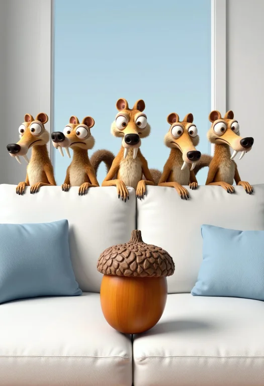 A Surreal And Comedic Scene Featuring A Large Acorn Placed O...