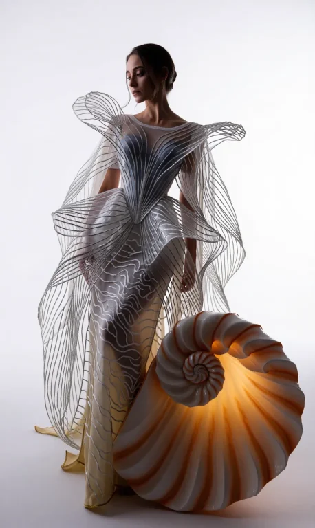 A Woman In A Nautilus Shell-inspired Gown, Studio Shot, Agai...