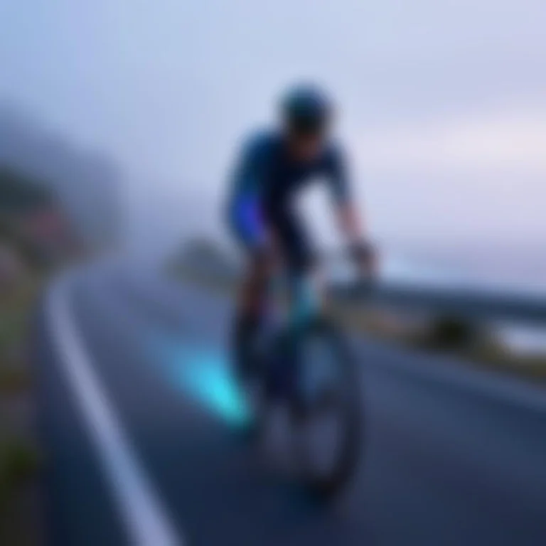 A Cyclist Coasting Down A Misty Coastal Road, 3d Render, Ray...