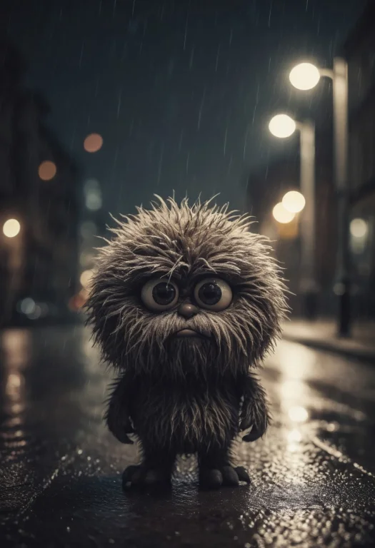 Small Furry Monster, Fur Ball, Fluffy, Shot At Night, Cute M...