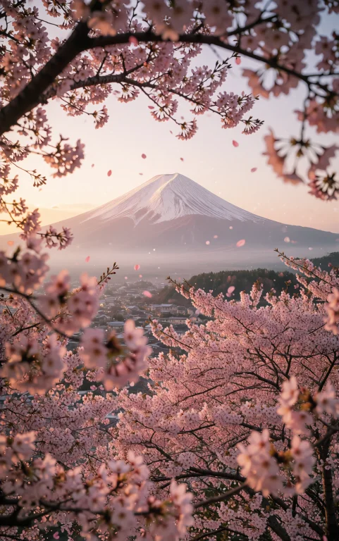 A Breathtaking Japanese Landscape Of Mount Fuji In The Dista...