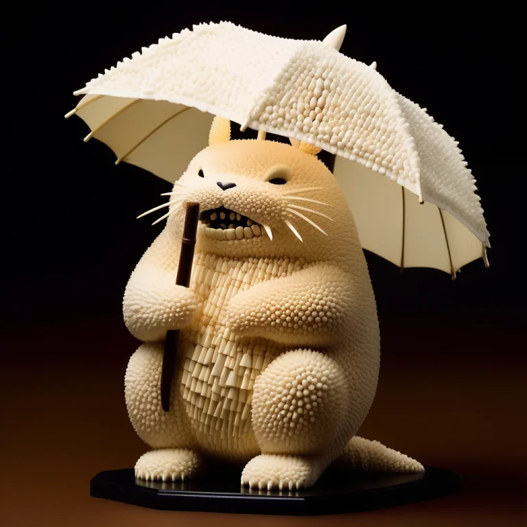 Totoro Holding A Broad Umbrella Assembled From Overlapping I...