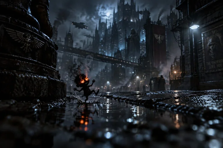 40k, Grimm Dark, Dark Mega City, Smoky Foggy Night. Dimm Col...