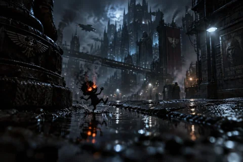 40k, Grimm Dark, Dark Mega City, Smoky Foggy Night. Dimm Col... — Stable Diffusion AI Prompt: 40k, grimm Dark, dark mega city, smoky foggy night. dimm cold lights, wet old wa...