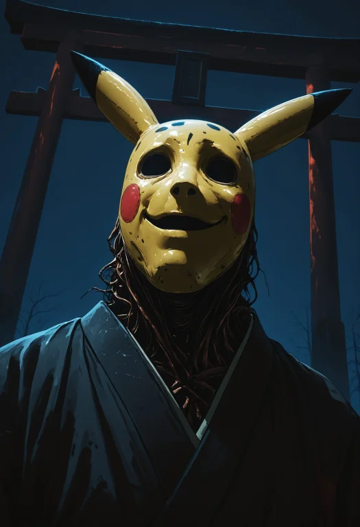 Mcht2, Solo, Mask, Pikachu Mask, Male Focus, Creepy, Japanes...