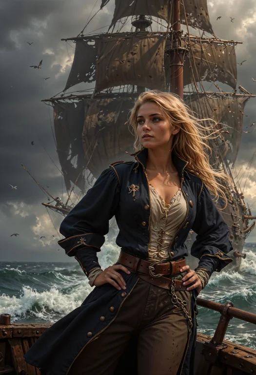 Grimy 24-year-old Blonde Pirate Woman With Weathered Skin, S...