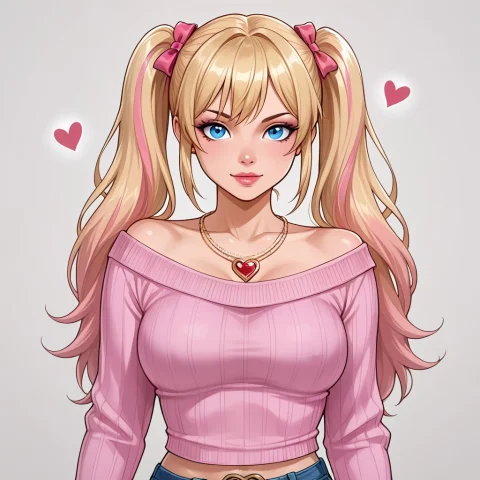 Pixxi3 Girl in Sweater — Stable Diffusion AI Prompt: 1girl, solo, pixxi3 wearing jeans, no belt, and a pink fuzzy sweater, necklace w...