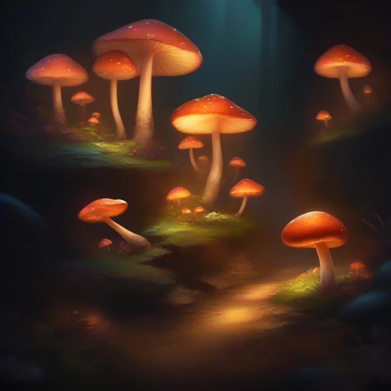 High Quality, Dark Cave, Glowing Mushrooms