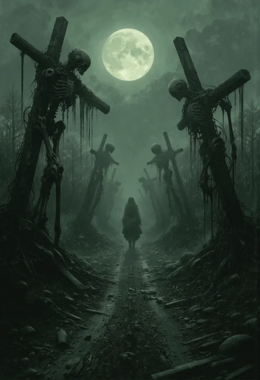 An Eerie Medieval Scene Unfolds Along A Desolate Dirt Path T...