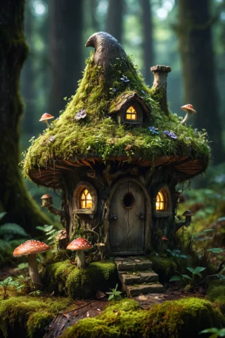 Award Winning Photography Capturing A Fairy-house Made Of Da... — SDXL AI Prompt: award winning photography capturing a fairy-house made of dark wood, magical mus...