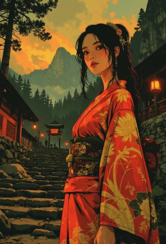 In The Style Of Cksc, Stunning Japanese Woman Long Hair, Sid... — FLUX AI Prompt: in the style of cksc, Stunning Japanese woman (long hair, sidelocks, hair orname...