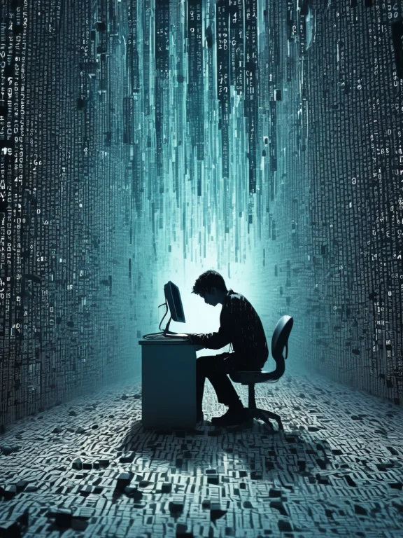 Teen Person Falling Through Computer World Falling Apart Int...