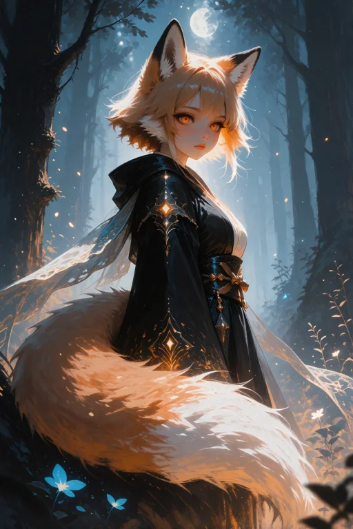A Fantasy Digital Painting Of An Foxy Woman Standing In The...