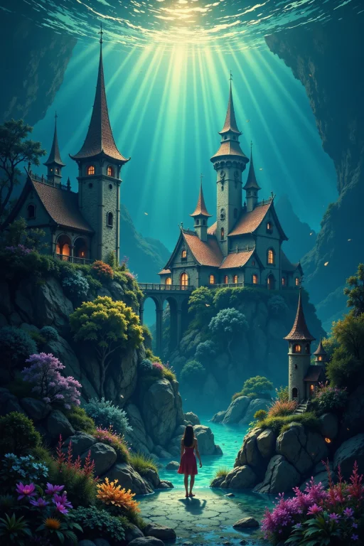 A Fantasy Underwater Village Beautiful Landscape, Early Morn...