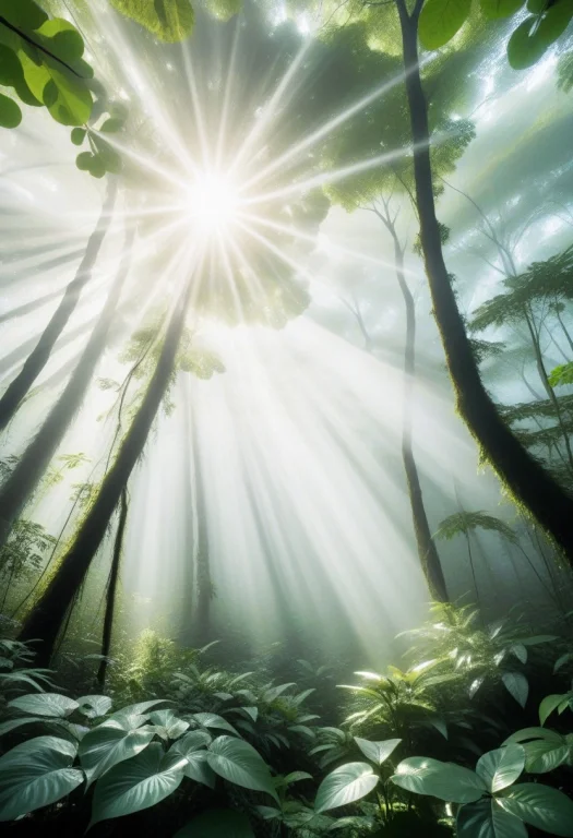 Rainforest Canopy Leaves As Overlapping Discs, Prismatic Su...