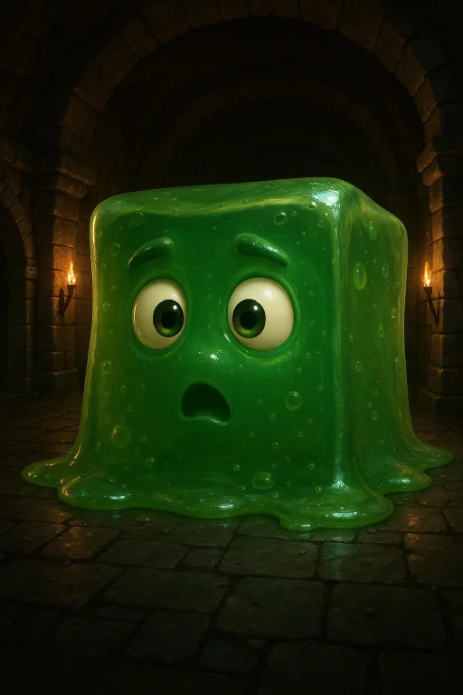 The Enormous Cute Gelatine Ooze Cube With The Surprised Eyes...