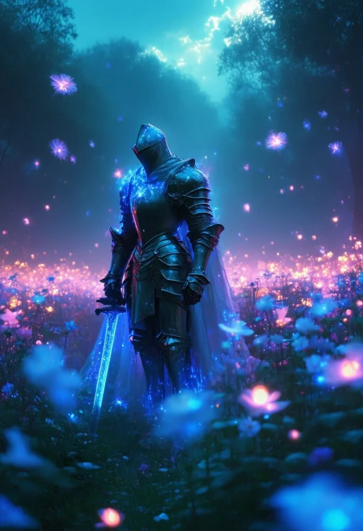 Ghostly Knight In Spectral Armor, Standing In A Field Of Glo...