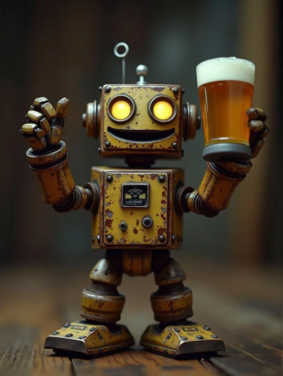Raw Photo, 8k Uhd, Dslr, , Little Rusty Robot With Raised Ha...