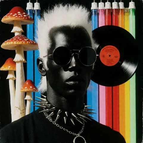 H3reticpress, Galosengen Man With Dark Skin, White Hair And... — Stable Diffusion AI Prompt: h3reticpress, galosengen man with dark skin, white hair and sunglasses, spiked b...