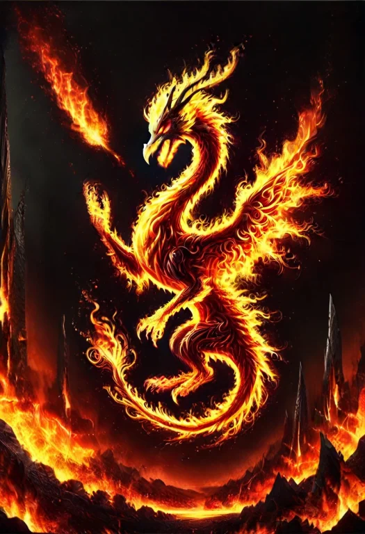 Phoenix, Bird On Fire, Volcano, Lava, Flames, Ice Dragon, Fr...