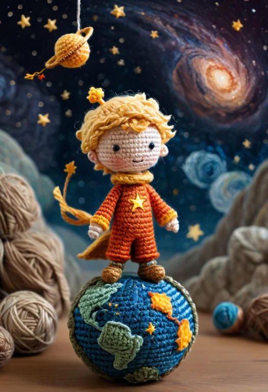 The Little Prince Standing On Small Planet In Starry Sky, By...