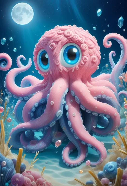 Straw, Cute Pink And Blue Octopus Made Of Straw, Crystalized...