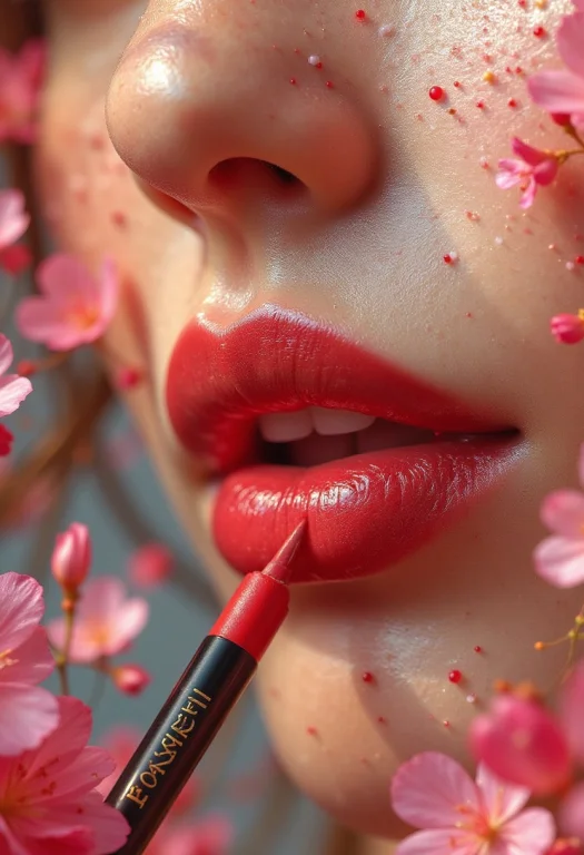 Midjourneywhisper,a Close-up Of A Womans Lips Being Outlined...