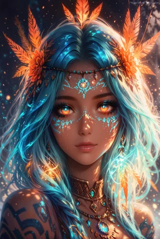 Masterpiece, Top Quality, Fantasy Portrait, Tribal Goddess,... — Stable Diffusion AI Prompt: Masterpiece, Top Quality, Fantasy portrait, tribal goddess, intricate face paint...