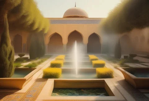 A Persian Garden Cooled By Tiled Fountains, Classical Painti... — SDXL AI Prompt: a Persian garden cooled by tiled fountains, classical painting, foggy diffused l...