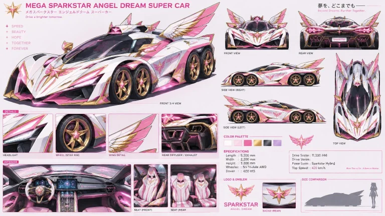 2d Anime Art Style, Full Vehicle Sheet, Details, Mega Sparks...