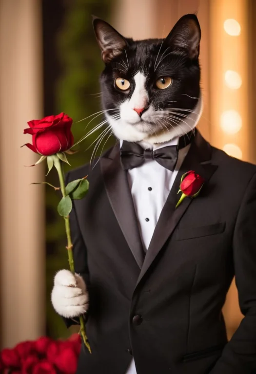 Asciia Cat, Wearing A Tuxedo, Looking For Love, Holding A Re...