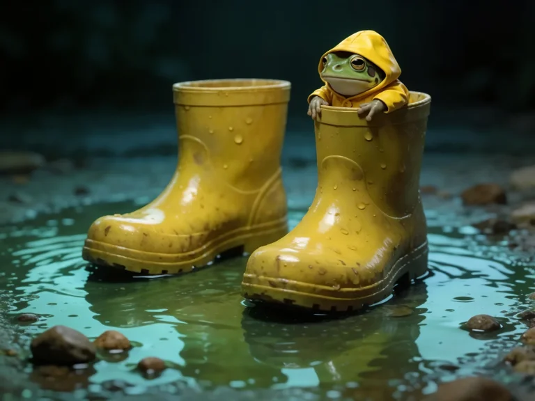 Frog Wearing Yellow Raincoat Sitting In Yellow Rubber Boot I...
