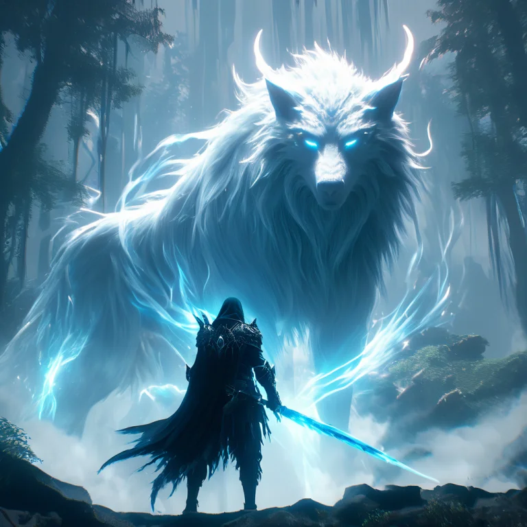 A Cinematic Shot Of A Fantasy Character Standing Infront Of...