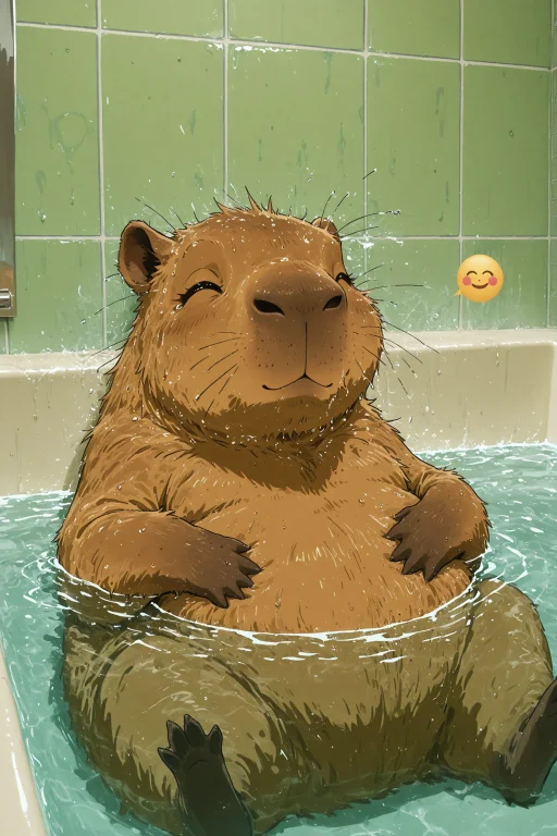 No Humans, Capybara, Rodent, Animal Focus, Bathtub, Bathroom...