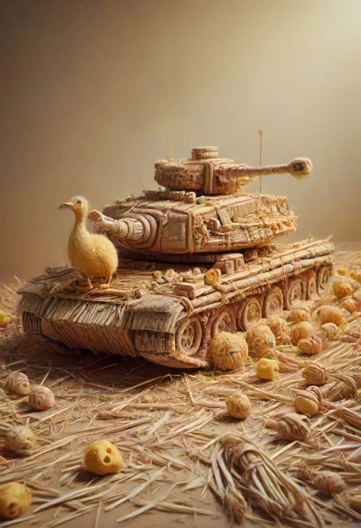 Made Of Straw Thread, A Surreal Image Of A Majestic Yellow D...