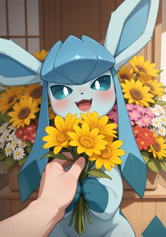Glaceon, Pokemon,happy, Home, Pov Human, Bunch Of Flowers, Y...