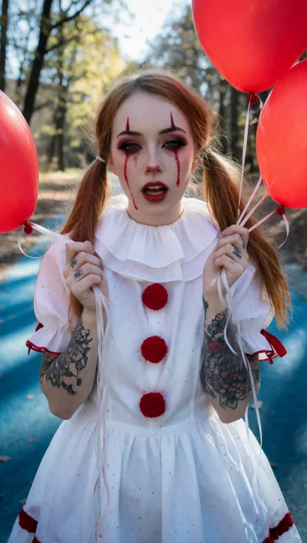 A Woman With Pale Skin And Bright Red Hair Styled In Two Pig...