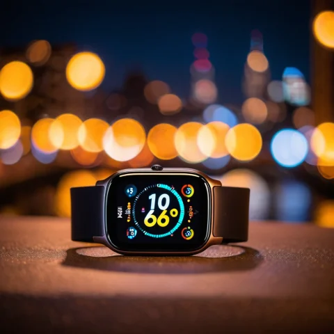 Loratechbokehcityv10.80, Techbokehcity, A Smartwatch In Fron... — SDXL AI Prompt: , techbokehcity, a smartwatch in front of blurred warm city lights bokeh at nigh...