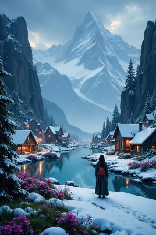 Ice Village Beautiful Landscape, Rainy Day, Woman, Very Intr...