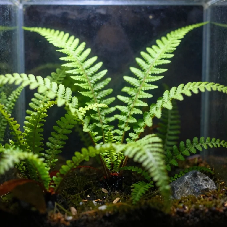 A Terrarium Of Tiny Ferns Under Glass, Sharp Focus, Sharp