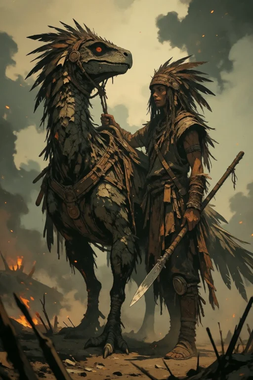 Nature, A Gritty Dark Fantasy Oil Painting Of A Tribal Warri...
