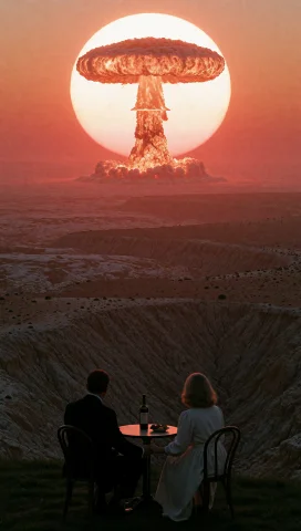 Dcvstexp. Cinematic Extreme Wide Shot Capturing A Colossal M... — Stable Diffusion AI Prompt: DCVSTEXP. Cinematic extreme wide shot capturing a colossal mushroom cloud erupti...