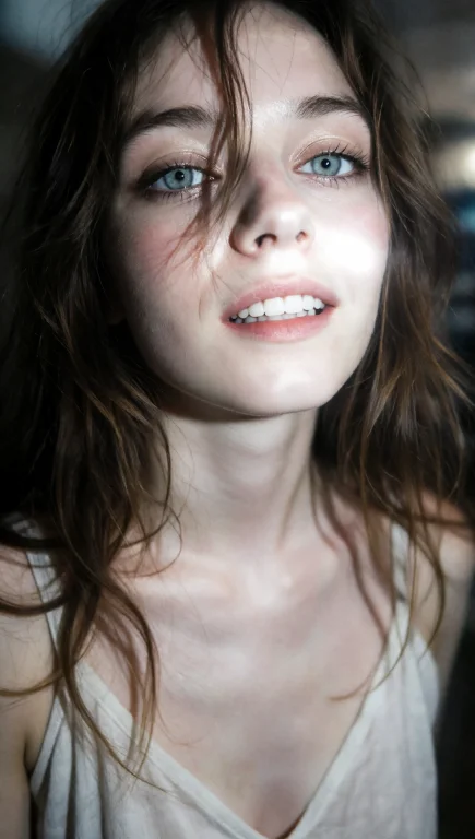 A Close-up Portrait Of A Young Woman With Fair Skin, Her Fac...