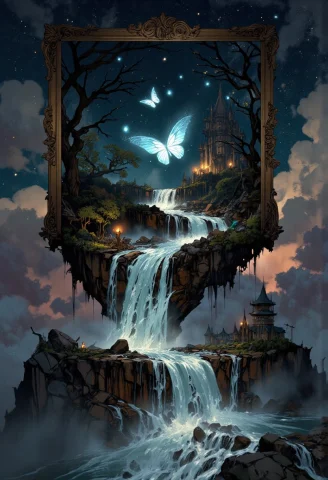 This Digitally Manipulated Front View Image Of A Night Sky W... — FLUX AI Prompt: This digitally manipulated front view image of a night sky with a surreal, dream...
