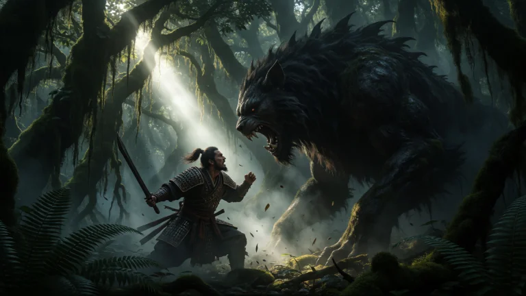3d, Oil Painting, A Fierce Warrior, Illuminated By A Single,...