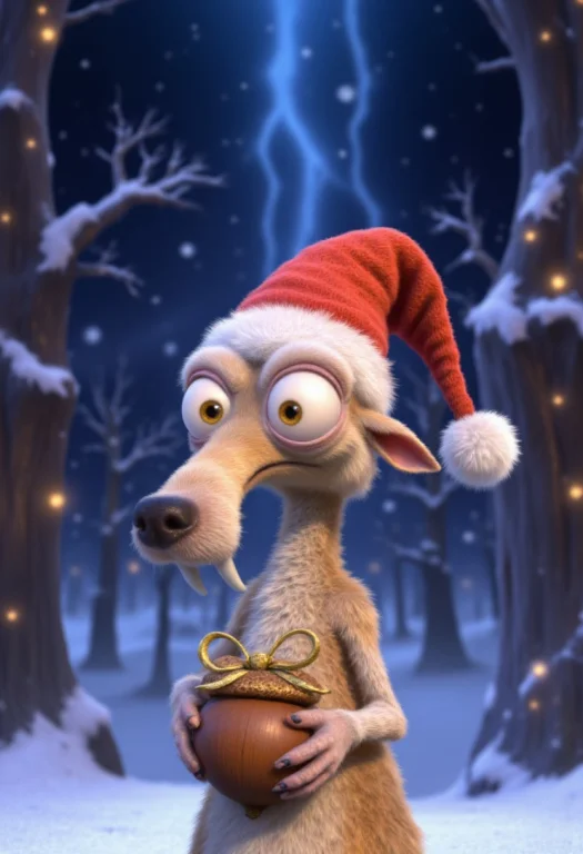 Scrat From Ice Age Wearing A Festive Red Christmas Hat With...