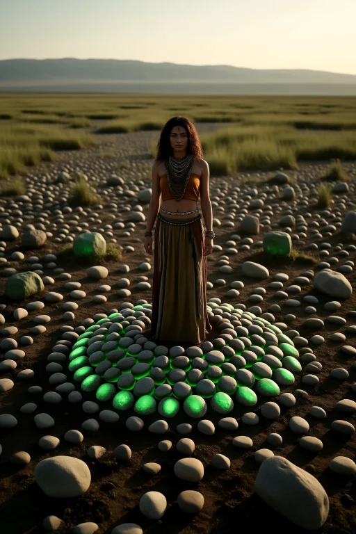 Beautiful Woman In A Wetlands Ritual Site, Where Stones Emit...