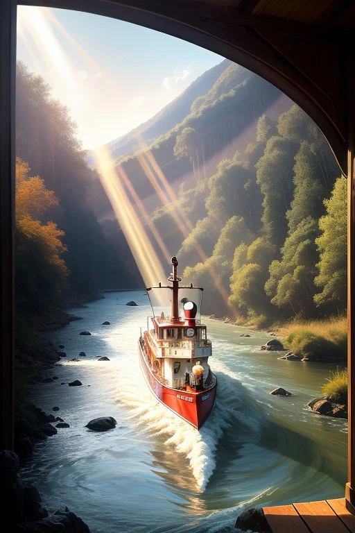 A Paddle Steamer Churning Down A Wide River, Classical Paint...