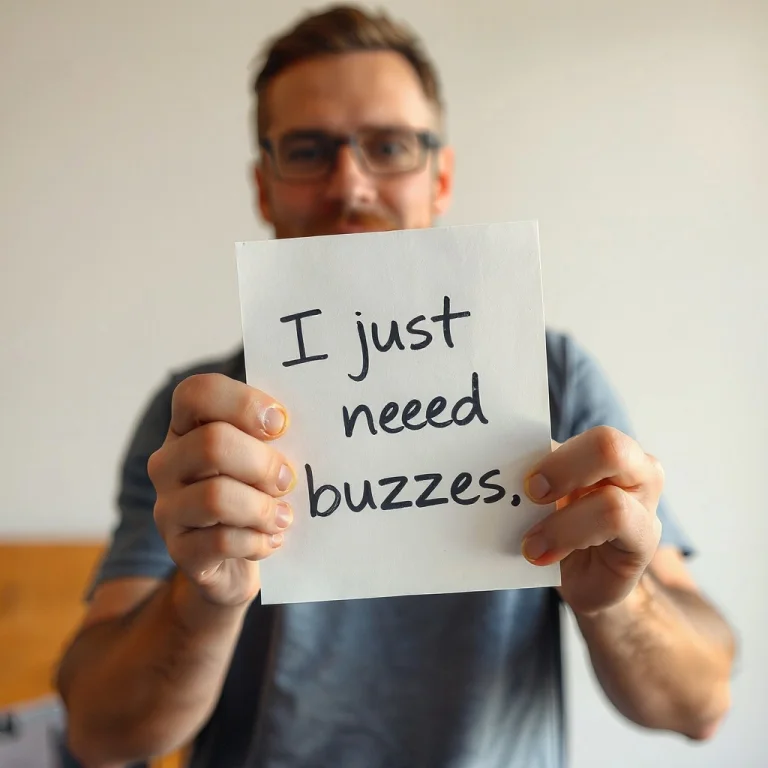 Man Holding A Note With This Writing I Just Need Buzzes